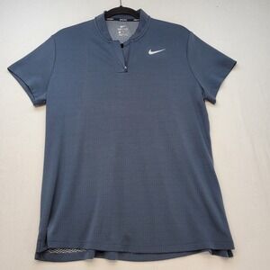 Nike Golf Polo Shirt Womens XL Blue Dri-FIT Quarter Zip AH4498